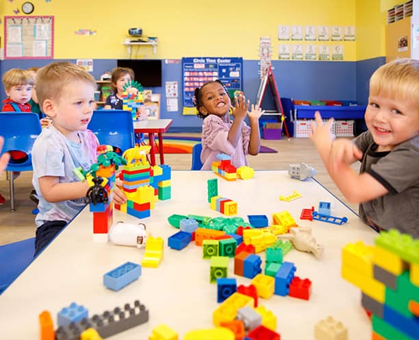 Children Playing Legos Preschool Classroom